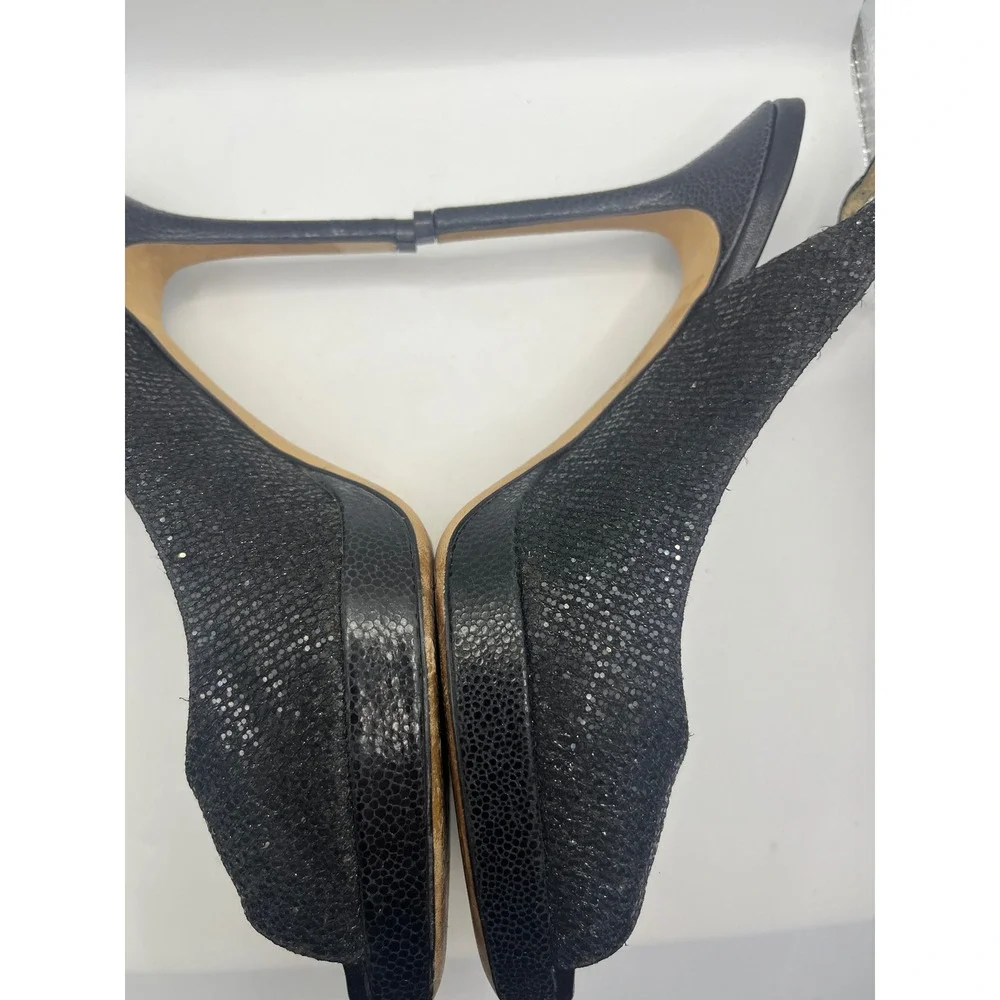 Jimmy Choo Glitter Peep Toe Slingback Heels Black Made‎ in Italy Size 38